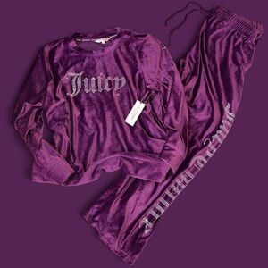 Juicy Couture Purple Velour Logo Lounge Pants & Top Set